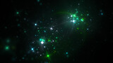 Fototapeta Dmuchawce - Abstract green stars. Colorful space background with fantastic light effect. Digital fractal art. 3d rendering.