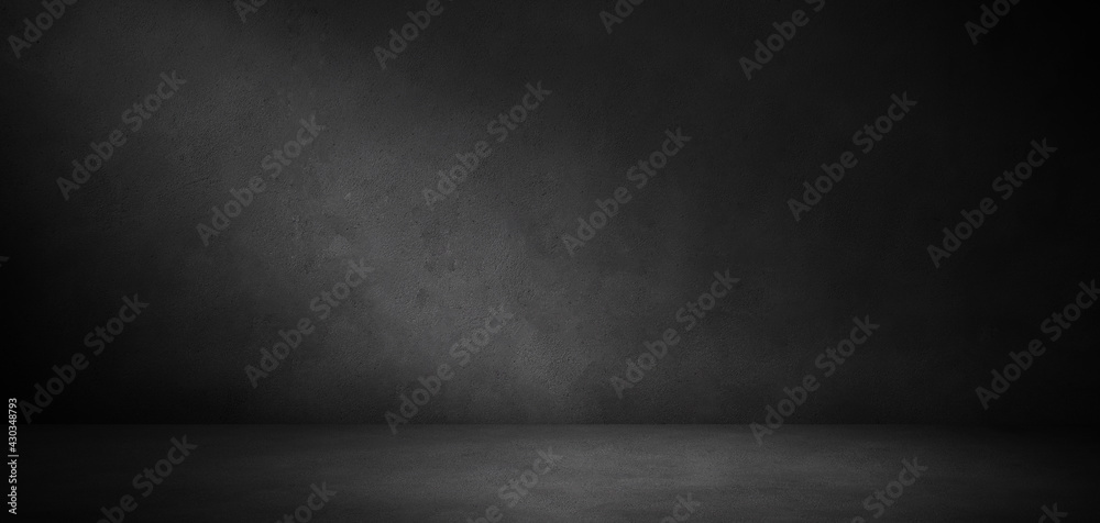 Dark concrete wall and floor texture background with lighting, Neutral three dimensional room in the dark  for mock up or product display	
 - obrazy, fototapety, plakaty 
