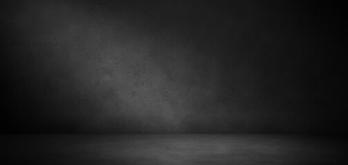 Wall Mural - dark concrete wall and floor texture background with lighting, neutral three dimensional room in the