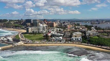 Sticker - Panning along Newcastle city waterfront on Pacific coast of Australia – 4k.
