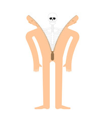 Fototapete - Skeleton inside person. Skeleton climbs out of man. Skin anatomical human suit