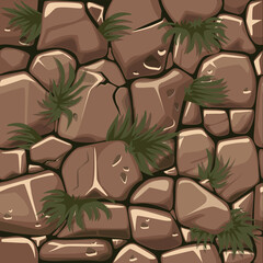 Poster - Seamless texture stones with grass, cobblestone pattern with plants for ui game.