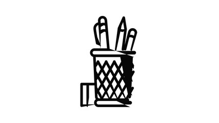 Poster - Pencil desk glass icon animation outline best object on white background