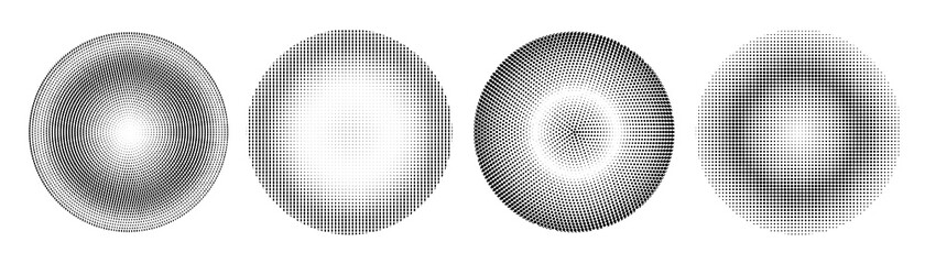 Poster - Set of halftone circle. Vector vintage gradient dots background. Abstract texture with black particles.