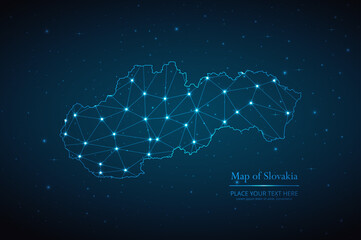 abstract map of slovakia geometric mesh polygonal network line, structure and point scales on dark b