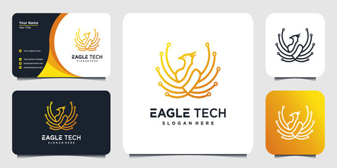 Eagle logo with line art technology concept, technology, golden gradient, outline, computer, Premium Vector