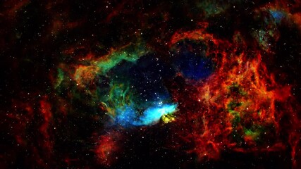 abstract loop space travel to ngc 6357 the lobster nebula. 4k 3d seamless looping. science, sci-fi s