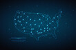 Abstract map of United States of America geometric mesh polygonal network line, structure and point scales on dark background. Vector illustration eps 10