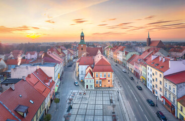 Wall Mural - Sroda Slaska, Poland. Arrial view of historic Town Hall on sunrise