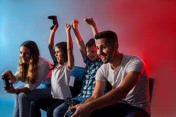 Wall Mural - Group of friends together start virtual game