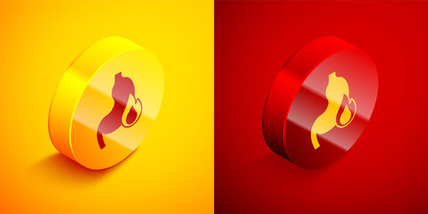 Sticker - Isometric Stomach heartburn icon isolated on orange and red background. Stomach burn. Gastritis and acid reflux, indigestion and stomach pain problems. Circle button. Vector