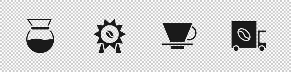 Sticker - Set Pour over coffee maker, Medal for, V60 and Coffee street truck machine icon. Vector