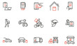 Vector Set of Linear Icons Related to Express Delivery Process, Delivery Home, Contactless and Order Curbside Pickup Online. Mono line pictograms and infographics design elements