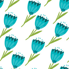 Poster - Vector Seamless Pattern with Blue Tulips .