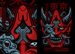 Cyberpunk Samurai Vector Illustration, Japanese Oni robot in cyberpunk style, this design can be used as a shirt print as well as for many other uses.