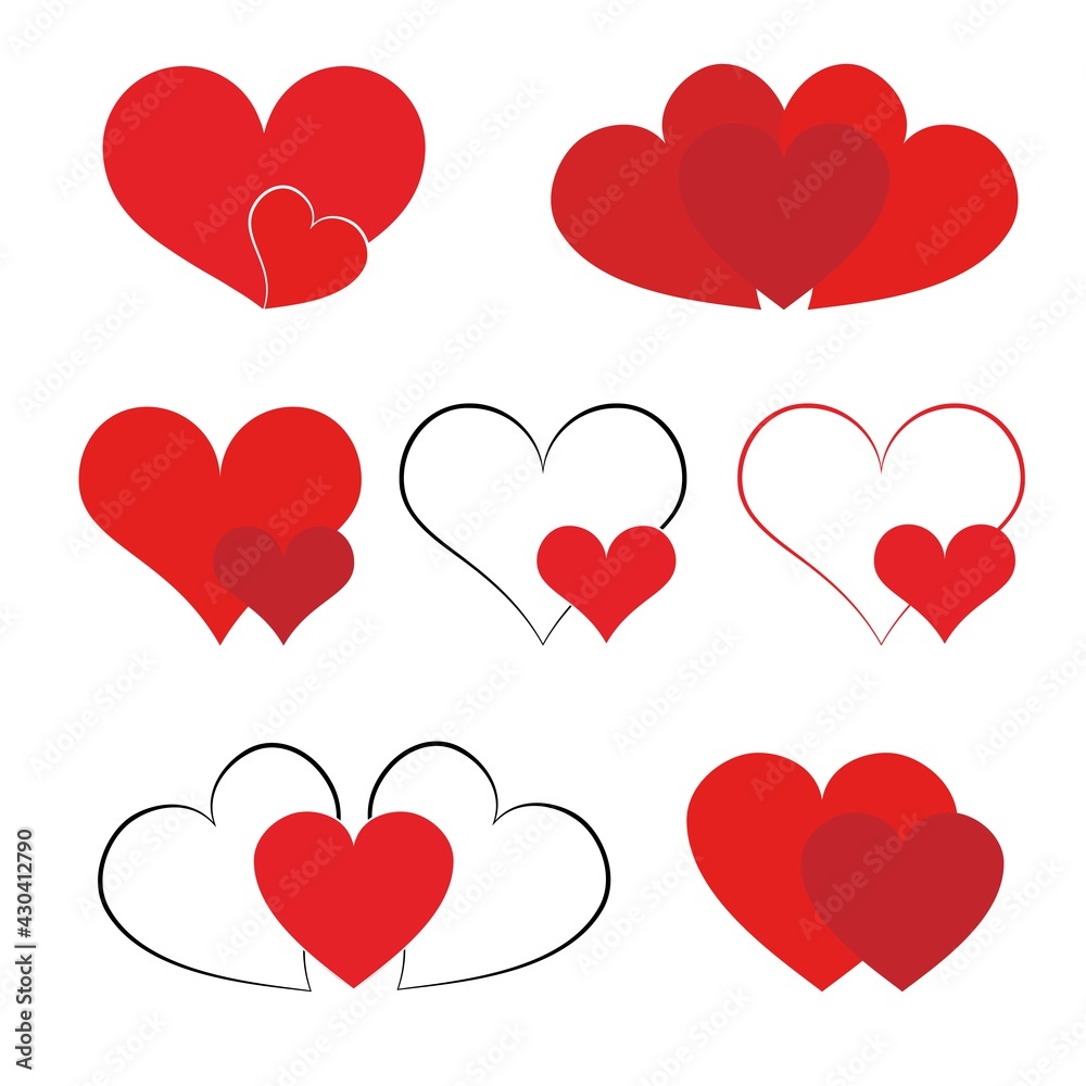 set of hearts icons love symbol red and black love and hate isolated on ...