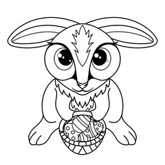 Sticker - Outline drawing for coloring with Easter bunny on a white background.