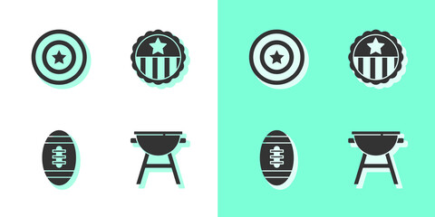 Canvas Print - Set Barbecue grill, American star shield, Football ball and Medal with icon. Vector