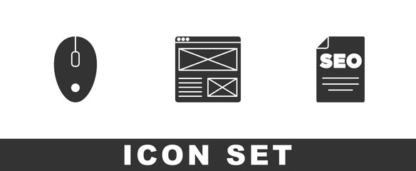 Poster - Set Computer mouse, Browser window and SEO optimization icon. Vector