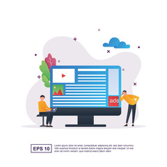 Illustration Concept of web design with people who are designing the web using a laptop.