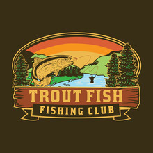 Fishing Club Logo Design With Trout Fish Illustration