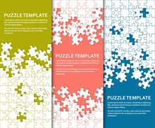 Jigsaw Puzzle Background Set With Many Colorful Pieces. Abstract Mosaic Template
