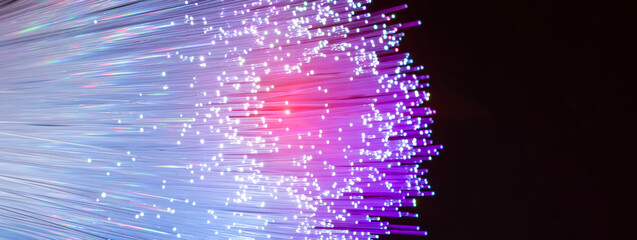 optical fibres dinamic flying from deep on technology background