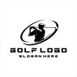 Golf Sport logo designs concept vector, golf logo swing shoot, outdoor sport vector logo design inspiration, 
a player hits the ball with a swing stick for brand and presentation visual