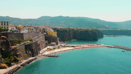 Wall Mural - Sorrento coast, Aerial view of the Meta bay. One of the most expensive resorts. beautiful Italy landscape. Sea, luxury boats, mountain tourist city, Vacation and travel. Summer day