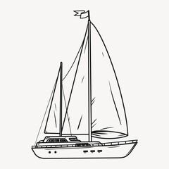 Wall Mural - Sailing yacht with white sails in monochrome style. Illustration chic sailing ship. Yacht race, illustration of sea sailing regatta. Isolated