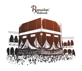 Wall Mural - Ramadan Mubarak. holy kaaba illustration hand drawn isolated on white background