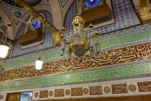 The Shot Of Pilgrims Inside The Masjid Al Nabawi Including The Beautiful Interior Works