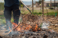 Yard Waste Clippings Pile Cleanup Up By Burning In A Small Controlled Burn Pile Washington State Yakima Indian Reservation