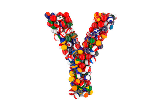 Letter Y from flags of different countries, 3D rendering