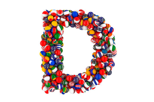 Letter D from flags of different countries, 3D rendering