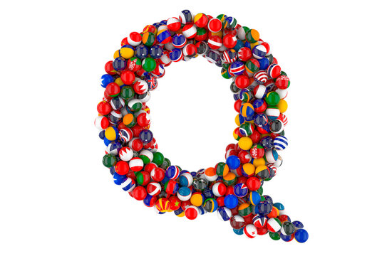 Letter Q from flags of different countries, 3D rendering