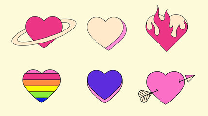 Aufkleber - A set of different flat style heart emblems.
