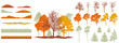 © nosyrevy - Creation of autumn beautiful park, forest, landscape, woodland, collection of design element. Constructor kit. Silhouettes of bare trees, spruce, pines and etc., grass, hill. Vector illustration.