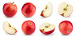 Apple isolated. Red apple on white background. Set of whole, half, slice red apples. Full depth of field.