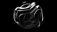 3d Render Of Abstract Art With Surreal 3d Organic Alien Ball Or Liquid Substance In Curve Wavy Smooth And Soft Biological White Lines Forms In Matte Transparent Plastic Material On Black Background