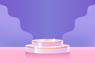 Wall Mural - minimalistic stage podium design. purple modern background. pink glossy 3d stage podium. vector illu