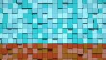 3D Abstract Cubes Loop. Video Game Isometric Geometric Mosaic Waves Pattern. Construction Of Hills Landscape Using Multicolored Blue Brown Blocks. 4K Animation
