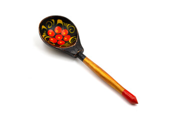 Wooden Russian folk spoon with khokhloma painting