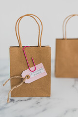 women-owned business tag on shopping bag surrounded by competitors' bags, supporting equality