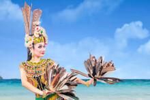 Asian Woman Dancing East Kalimantan Traditional Dance (Giring-Giring Dance)