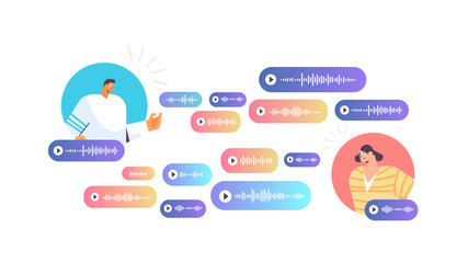 Poster - people communicate by voice messages audio chat application social media online communication