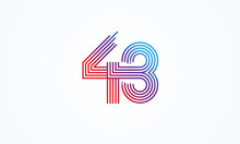 Abstract 43 Number Logo, Number 43 Monogram Line Style, Usable For Anniversary, Business And Tech Logos, Flat Design Logo Template, Vector Illustration	