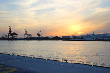 Tempozan harbor at sunset in Osaka Japan 2017