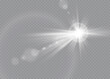 © luda - White glowing light explodes on a transparent background. Vector illustration of light decoration effect with ray.