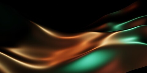 Wall Mural - Wavy gradient 3d rendering background illustration. Soft green and copper metallic colors